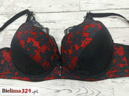 Biustonosz czarno czerwony push up