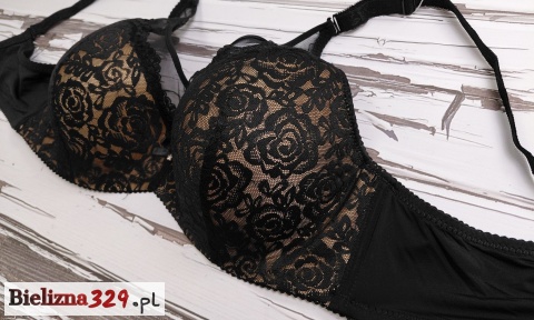 Biustonosz czarny z siatka na dekolcie